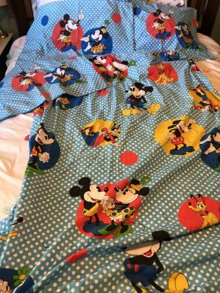 Vintage Wamsutta Disney Mickey Mouse Polka Dot Twin Flat Sheet,  2 Pillow Cases