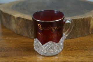 1925 Mondovi Wisconsin Ruby Flash Pattern Glass Souvenir Cup
