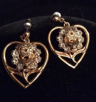 Freemason Masonic Ladies Jewelry Earrings Heart Rhinestone Floral Secret Society