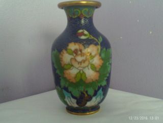 Fabulous Vintage Chinese Cloisonne On Brass Flowers Des Vase (c) 10.  5 Cms Tall