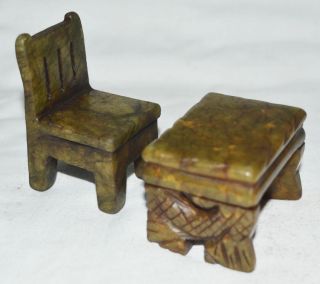 China Jade Mini Statue Hand Carved Small Furniture Model Table Chair Furnishing