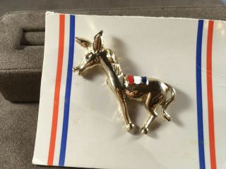 Vintage Democrat Donkey Pin With Red White And Blue Saddle