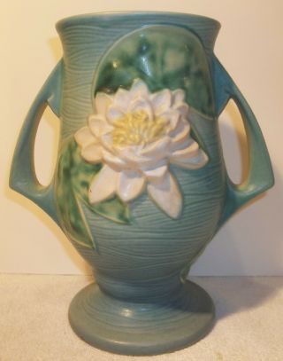 Vintage Roseville Pottery Blue Water Lily Vase 78 - 9 "