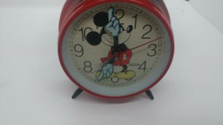 Vintage Disney Mickey Mouse Sunbeam Two Bell Alarm Clock Red & Black 3