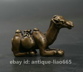 55mm Collect Chinese Bronze Animal Camel Llama Moneybag Wealth Statue Statuary骆驼