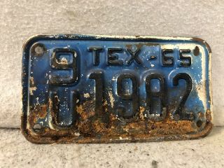 Vintage 1965 Texas Motorcycle License Plate