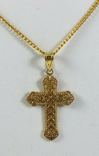 Vintage 14k Yellow Gold Cross Filigree Religious Christian Necklace Pendant 6