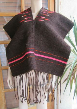Vtg Native American Navajo Indian - Mexican Wool Blanket Rug Serape Poncho 54x26