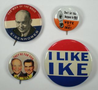 Four Vintage Dwight Eisenhower Presidential Campaign Pinback Buttons