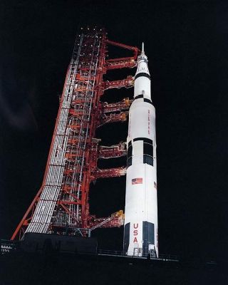 Nasa Apollo 13 Saturn V Rocket At Night 8x10 Silver Halide Photo Print