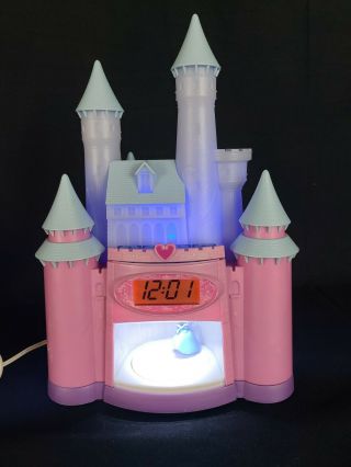 Disney Princess Cinderella Castle Alarm Clock Dancing Light Display & Stories