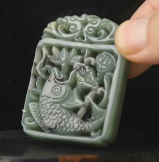 Old China Natural Hetian Jade Hand - Carved Statue Of Fish Pendant