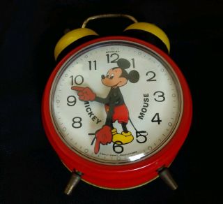 Vintage Mickey Mouse Alarm Clock By Bradley Made In Germany Pie - Eyed Mickey