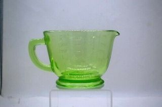 Measuring Cup Vintage Depression Vaseline Green Glass 2 Cup Size Footed