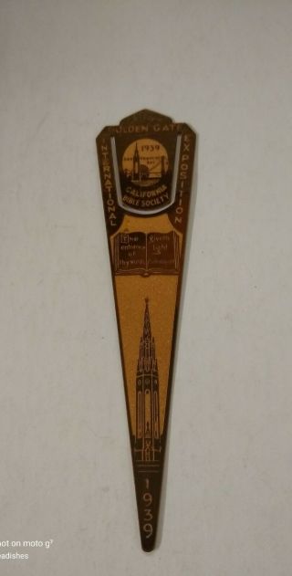 1939 Golden Gate Exposition Brass Bookmark From California Bible Society