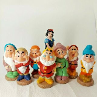 Vintage Disney Snow White And The Seven Dwarfs 5 1/2 " Rubber Figures Full Set