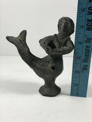 Vintage VTG Mermaid Oaxaca Black Clay Barro Negro Pottery Whistle 2