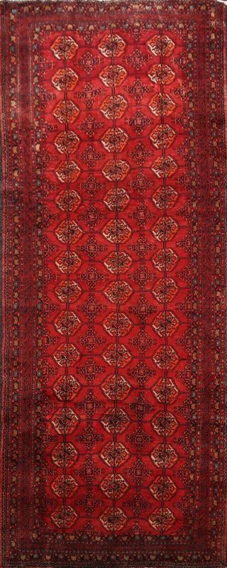 Vintage Tribal Geometric Balouch Afghan Runner Rug Hand - Knotted Wool Hallway 4x9