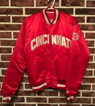 Mlb Vtg 90s Cincinnati Reds Satin Bomber Jacket By Starter Men Large