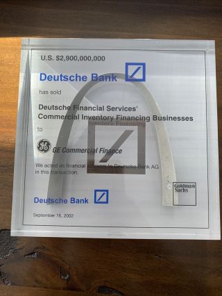 Lucite Deal Toy Tombstone: 2002 Deutsche Bank And Ge $2.  9 Billion