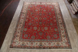 Vintage RED/IVORY Floral Tebriz Area Rug 10x13 Hand - Knotted Wool Oriental Carpet 2