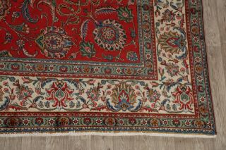 Vintage RED/IVORY Floral Tebriz Area Rug 10x13 Hand - Knotted Wool Oriental Carpet 6