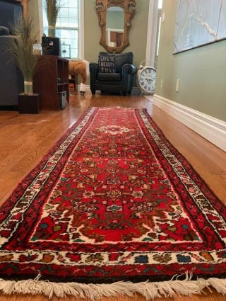 Hand Woven Antique Red Persian Rug Runner Carpet Vintage Detail