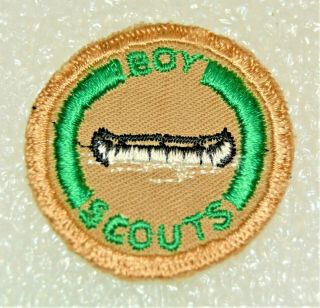 White Canoe Boy Scout Canoeman Proficiency Award Badge Tan Cloth Troop Small $1