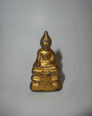 Antique South East Asia Burma Laos Top Gilt Lead Buddha Shrine Votive Figure