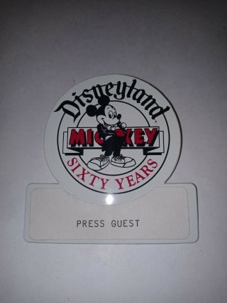 Vintage Disneyland Mickey Sixty Years Press Guest Badge Tag