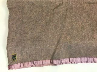 Vintage Wool Blanket Twin Kenwood Satin Binding Trim Lavender Purple Heather