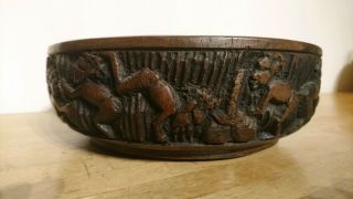 Antique / Vintage Carved African Dark Wood Wooden Tribal Art Design Bowl
