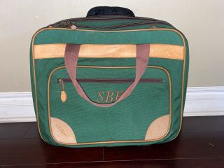 VTG 3PC LL Bean Travel Luggage Green Rolling USA Men’s Canvas/Leather 3