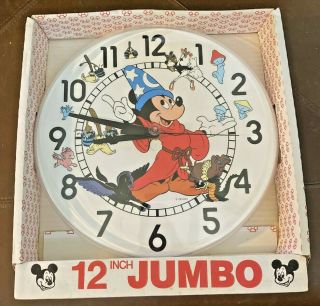 Vintage Sorcerer Mickey Mouse / Fantasia 12 " Jumbo Clock W Box Disney Sunbeam