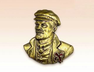 Badge Vladimir Lenin Soviet Union Bronze Screw 1.  3 "