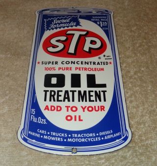 Vintage Stp Treatment Die - Cut Oil Can $1.  35 8 " Porcelain Gasoline Door Push Sign