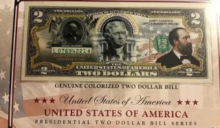 James A.  Garfield 20th U.  S.  President Colorized $2 Bill US Legal 2
