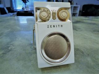 Vintage White Owl Eyes Zenith Royal 500 Transistor Hand Held Radio