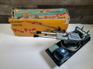 Vintage Linemar Japan Tin Toy Air Defense Pom Pom Gun W/org.  Box