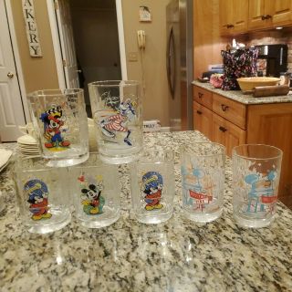 Set Of 7 Vintage Walt Disney Drinking Glasses Mcdonald 