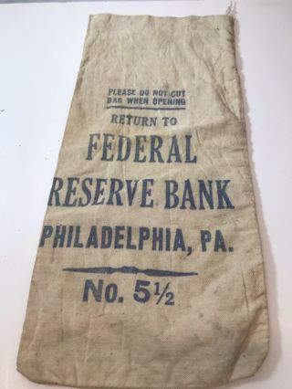 Philadelphia Federal Reserve Canvas Bank Check Bag No.  5 1/2 Money Coin