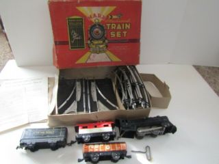 Vintage Marx Mechanical Train Set Engine Locomotive Windup Key Track Switches