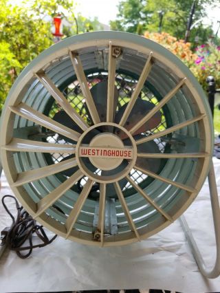 Vintage Westinghouse Round Floor Fan 1 Speed Powerful - Aqua Blue Mcm 13 "