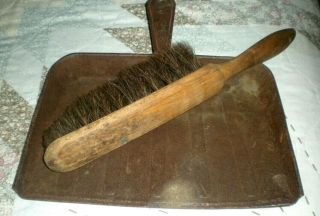 Antique Primitive Hearth Broom & Vintage Metal Dustpan Farmhouse Decor