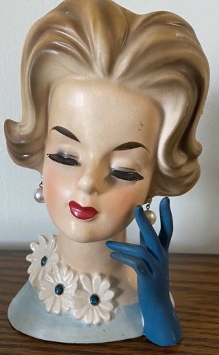 Vintage Lady Head Vase Napcoware C6429 1950s 7 1/2 Inches.