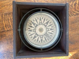 Vintage Ship Gimbal Box Compass,  Whyte,  Thomson & Co,  Glasgow,  Wood,  8 " X 8 "