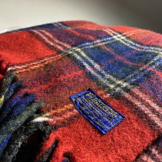 Vintage Pendleton Wool Blanket Throw Camp Plaid Red Usa Made Fringe Euc 50”x70”