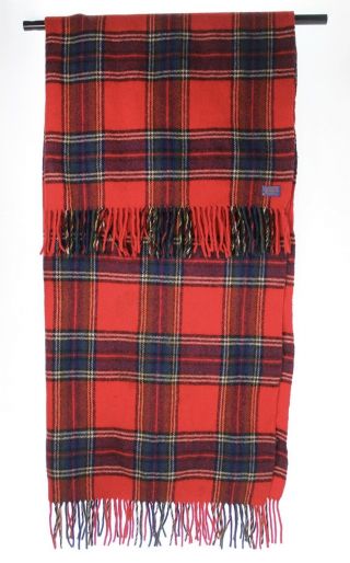 Vintage Pendleton Wool Blanket Throw Camp Plaid Red USA Made Fringe EUC 50”x70” 2