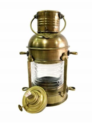 12 " Antique Brass Anchor Oil Lamp Nautical Maritime Ship Lantern Boat Decor Light