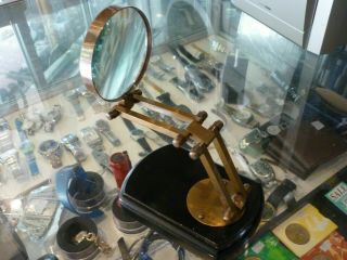 Victorian Marine Folding Brass Magnifying Glass Wood Base / Nautical Au Stock